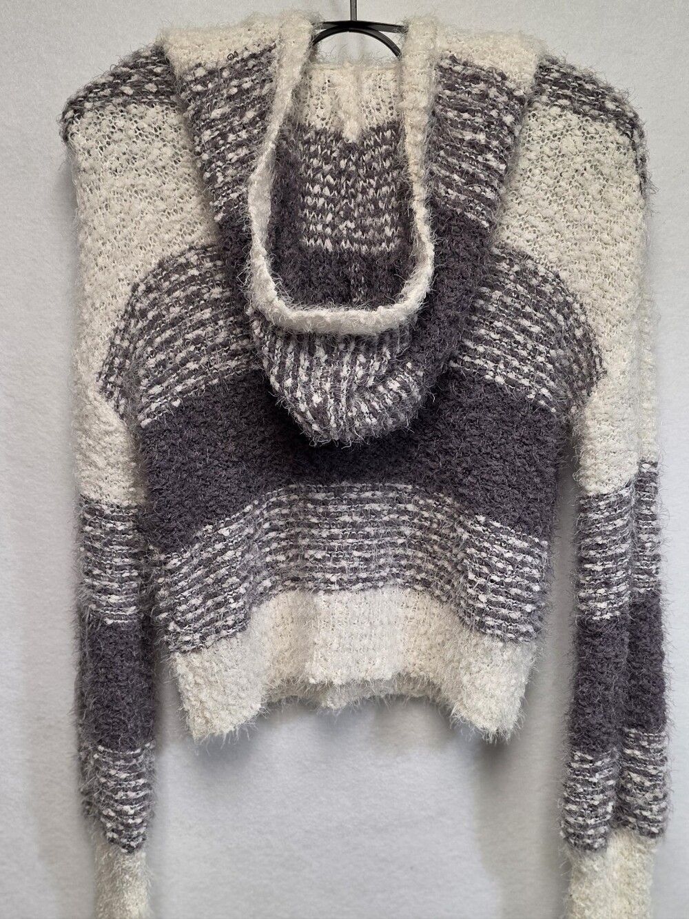 Moral Fiber Womens Size Medium Striped Hooded Long Sleeve Fuzzy Sweater - Picture 2 of 8
